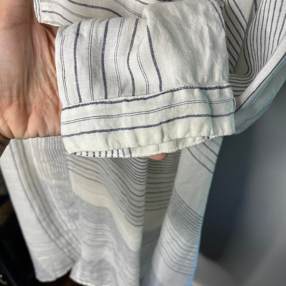 CP Shades Women's Dress Sz Small Gray Mini Stripe Lagenlook Linen Made in USA - Picture 4 of 8